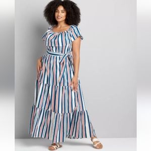 Lane Bryant Plus Size Striped 4 Way Off The Shoulder Layered MaxiDress  26/28